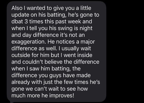 Parent text message about swing improvement